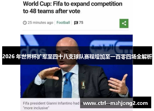 2026 年世界杯扩军至四十八支球队赛程增加至一百零四场全解析